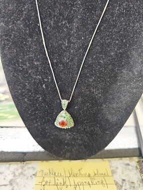 Necklace  .925 Sterling Silver Box  Link Spring Ring Clasp 16 Inches   Pendant